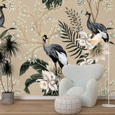 3101-D / Tropical Baroque Wallpaper Peel and Stick Crane and Flower Design Adhesive Wall Mural - Artevella