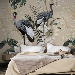 3101-D / Tropical Baroque Wallpaper Peel and Stick Crane and Flower Design Adhesive Wall  Mural - Artevella