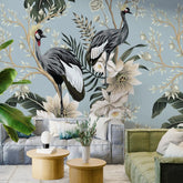 3101-E / Tropical Baroque Wallpaper Peel and Stick Crane and Flower Design Adhesive Wall Mural - Artevella