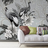 3101-F / Tropical Baroque Wallpaper Peel and Stick Crane and Flower Design Adhesive Wall Mural - Artevella