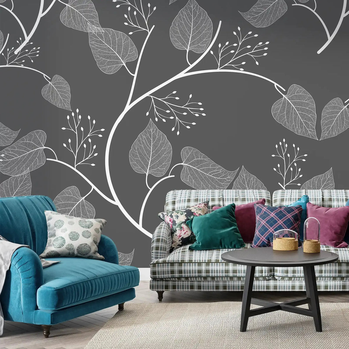 3104-A / Floral Peel and Stick Wallpaper, Botanical Leaf Design Wall Mural - Artevella