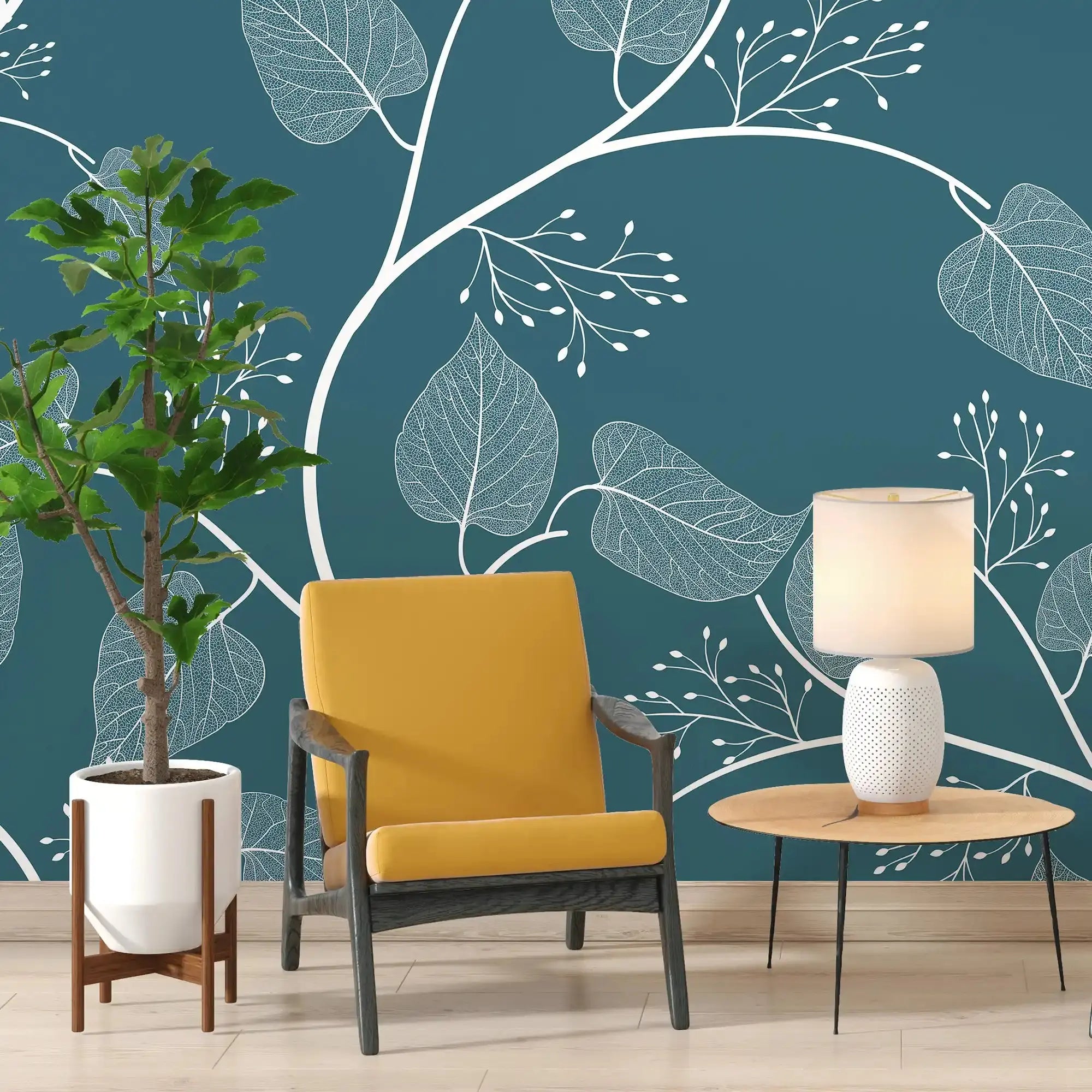 3104-B / Floral Peel and Stick Wallpaper, Botanical Leaf Design Wall Mural - Artevella