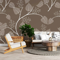 3104-D / Floral Peel and Stick Wallpaper, Botanical Leaf Design Wall Mural - Artevella
