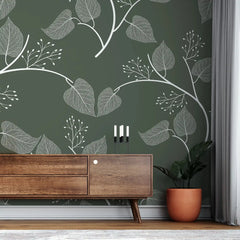 3104-E / Floral Peel and Stick Wallpaper, Botanical Leaf Design Wall Mural - Artevella