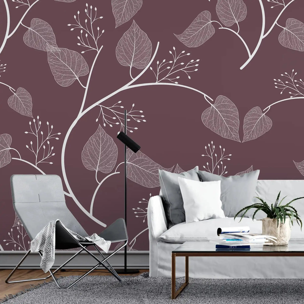 3104-F / Floral Peel and Stick Wallpaper, Botanical Leaf Design Wall Mural - Artevella
