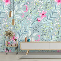 3105-A / Peel and Stick Floral Wallpaper: Pink Flowers and Leaf Design, Easy Apply Wall Decor for Bedroom & Bathroom - Artevella