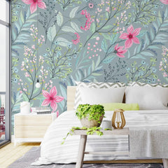 3105-A / Peel and Stick Floral Wallpaper: Pink Flowers and Leaf Design, Easy Apply Wall Decor for Bedroom & Bathroom - Artevella