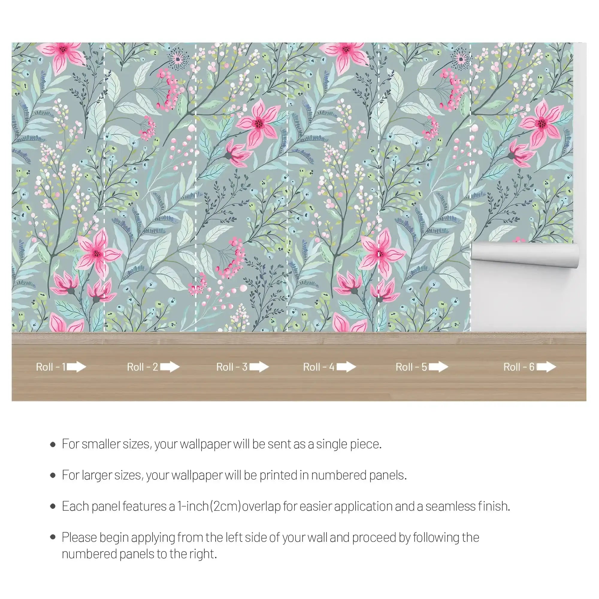 3105-A / Peel and Stick Floral Wallpaper: Pink Flowers and Leaf Design, Easy Apply Wall Decor for Bedroom & Bathroom - Artevella