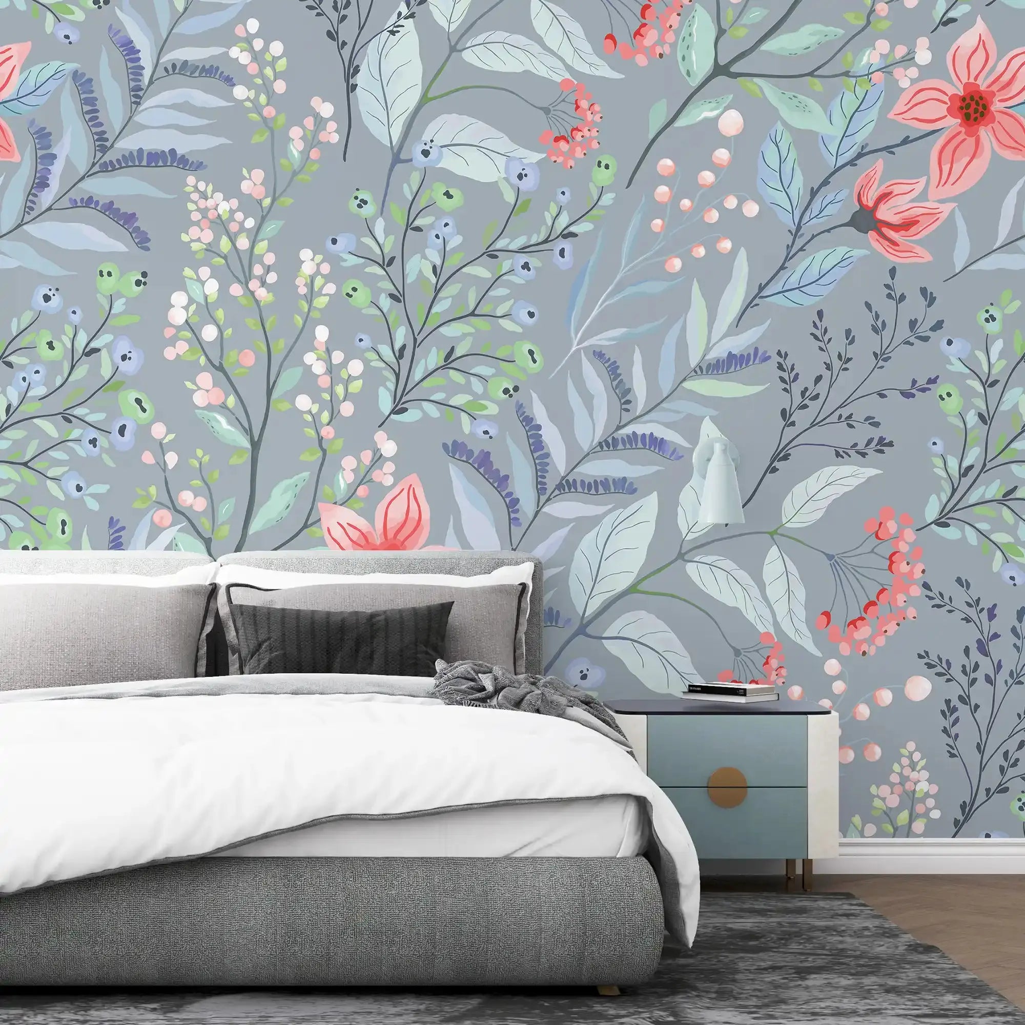 3105-B / Peel and Stick Floral Wallpaper: Pink Flowers and Leaf Design, Easy Apply Wall Decor for Bedroom & Bathroom - Artevella
