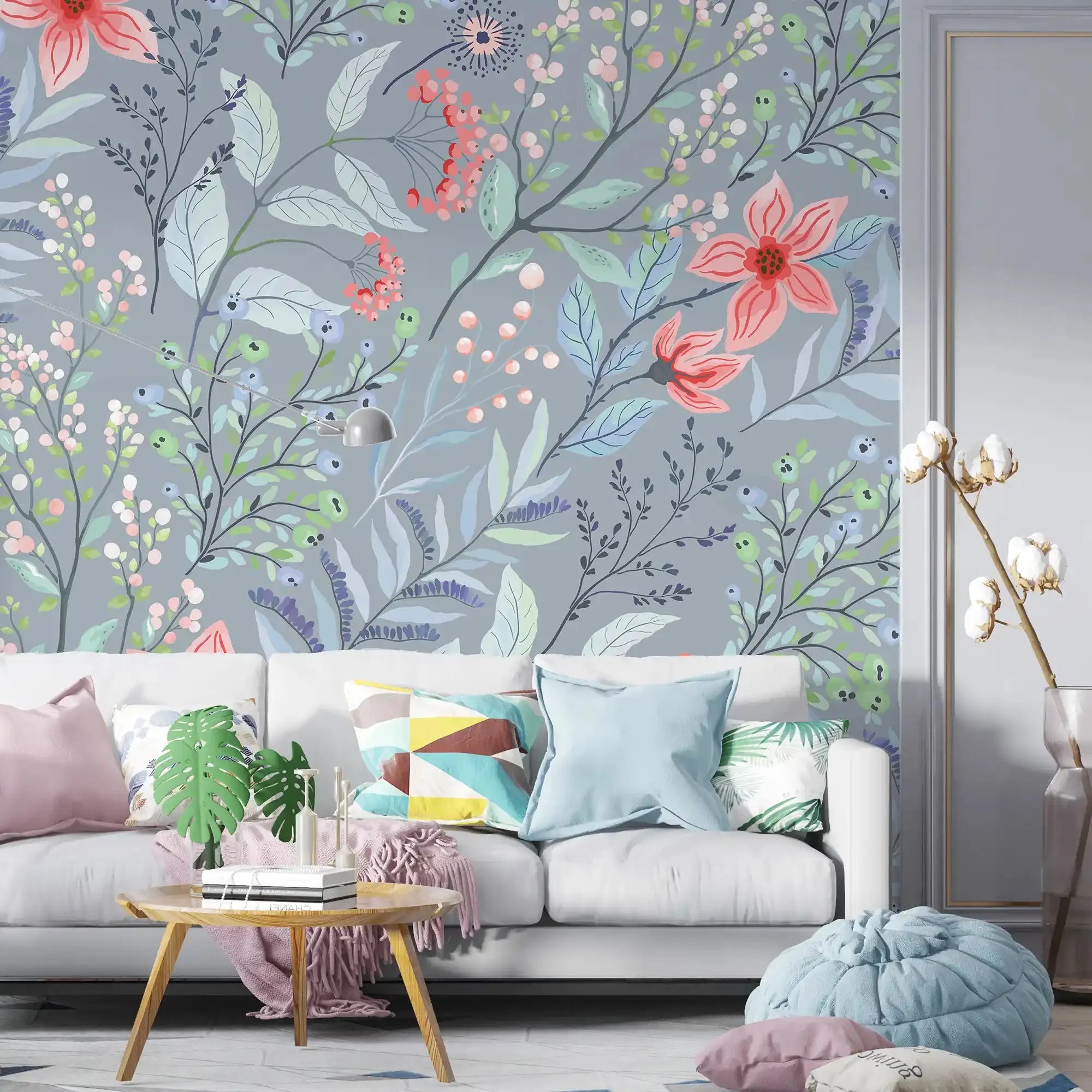 3105-B / Peel and Stick Floral Wallpaper: Pink Flowers and Leaf Design, Easy Apply Wall Decor for Bedroom & Bathroom - Artevella