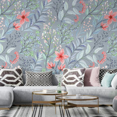 3105-B / Peel and Stick Floral Wallpaper: Pink Flowers and Leaf Design, Easy Apply Wall Decor for Bedroom & Bathroom - Artevella