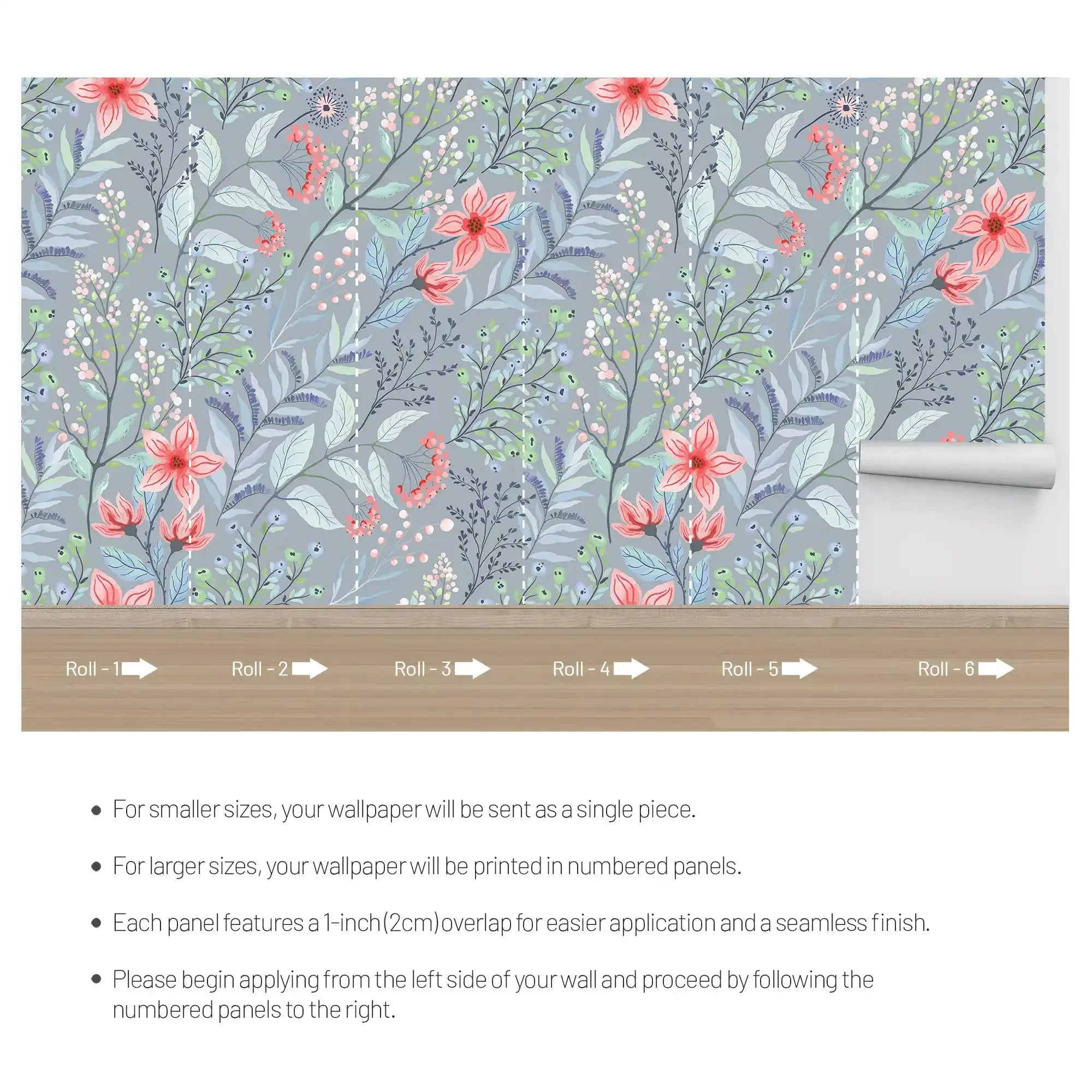 3105-B / Peel and Stick Floral Wallpaper: Pink Flowers and Leaf Design, Easy Apply Wall Decor for Bedroom & Bathroom - Artevella