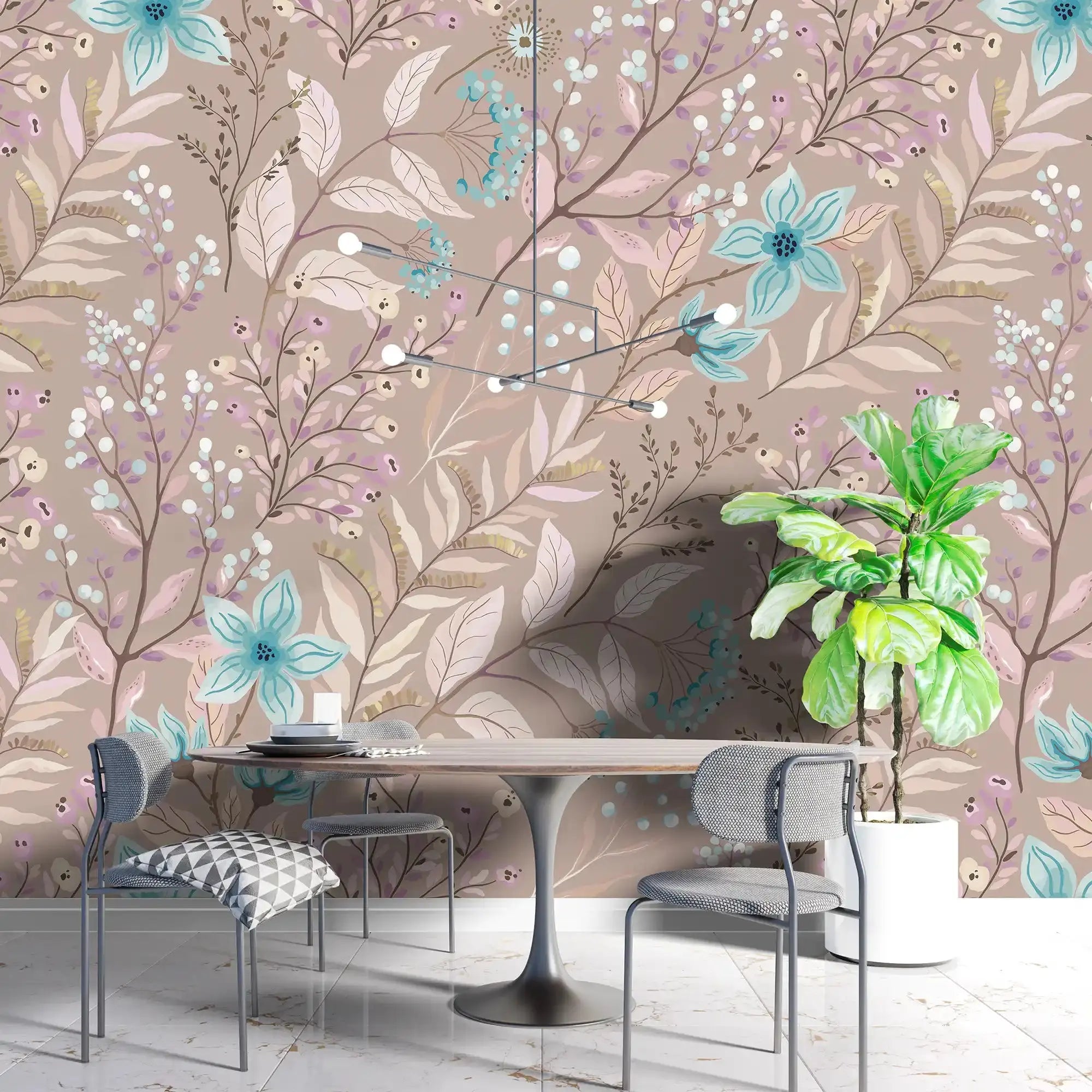 3105-E / Peel and Stick Floral Wallpaper: Pink Flowers and Leaf Design, Easy Apply Wall Decor for Bedroom & Bathroom - Artevella
