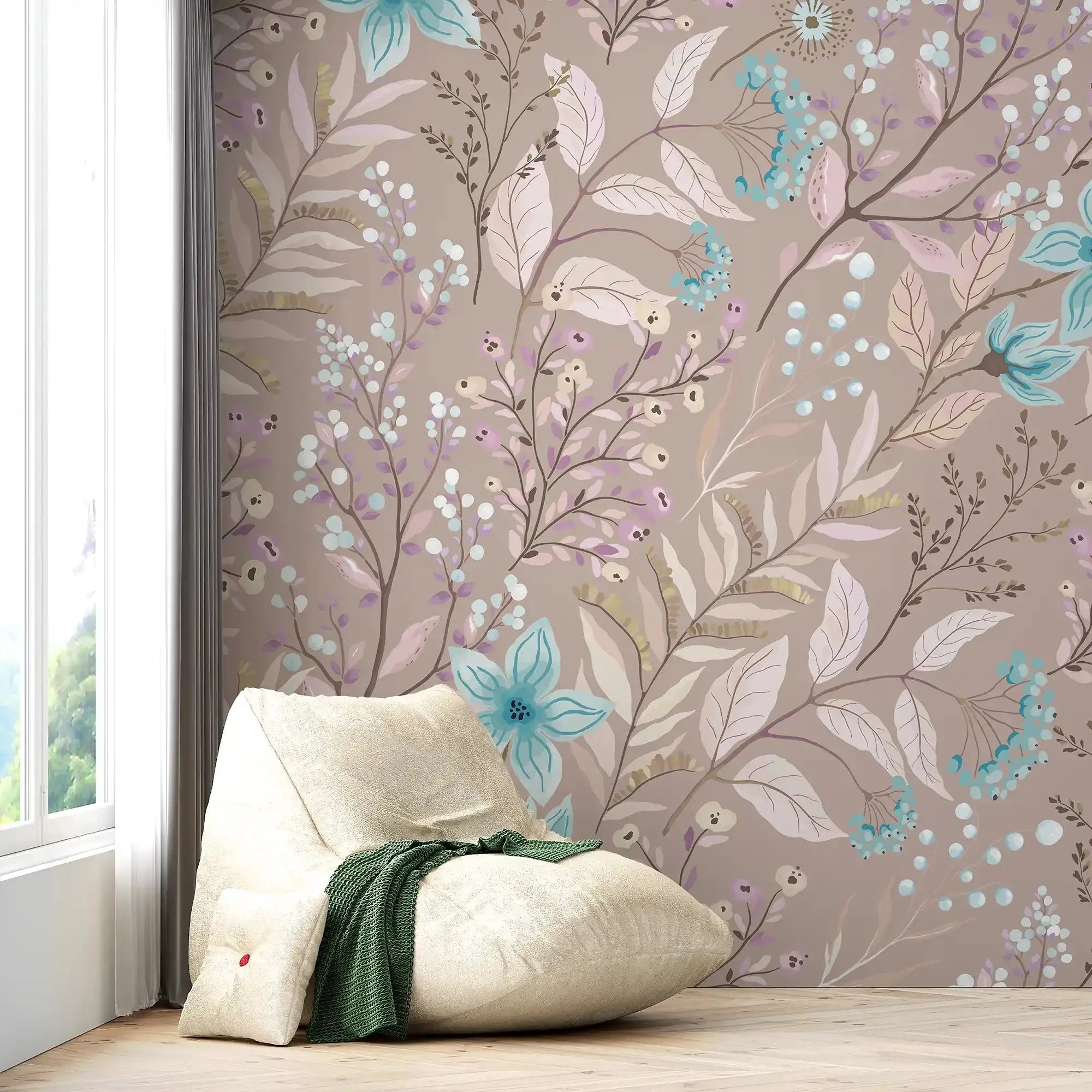 3105-E / Peel and Stick Floral Wallpaper: Pink Flowers and Leaf Design, Easy Apply Wall Decor for Bedroom & Bathroom - Artevella