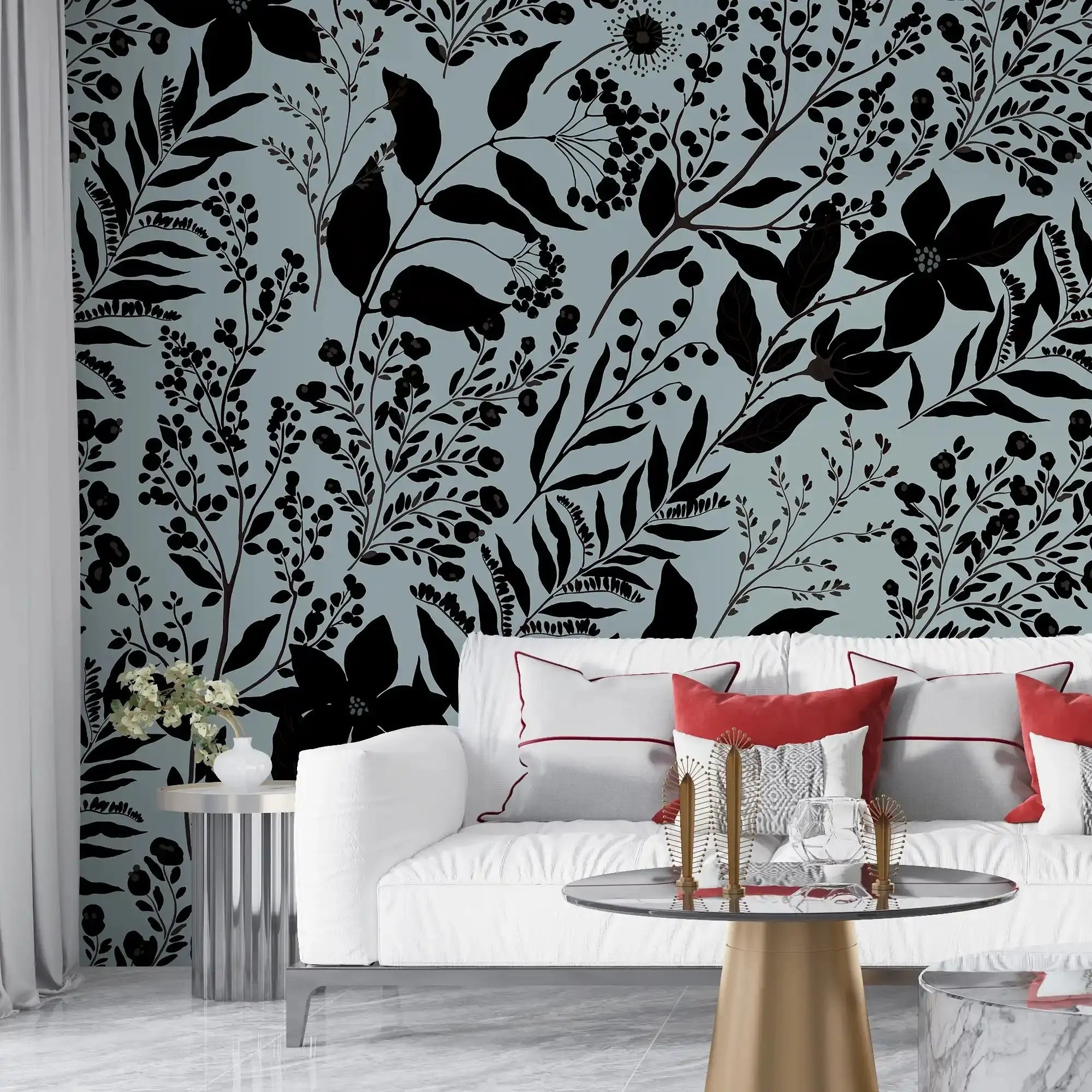 3105-F / Peel and Stick Floral Wallpaper: Pink Flowers and Leaf Design, Easy Apply Wall Decor for Bedroom & Bathroom - Artevella