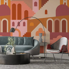 3106-A / Ancient Architectural Peel and Stick Wallpaper: Abstract Imaginary Building Design for Unique Wall Decor - Artevella