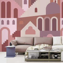 3106-B / Ancient Architectural Peel and Stick Wallpaper: Abstract Imaginary Building Design for Unique Wall Decor - Artevella