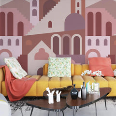 3106-B / Ancient Architectural Peel and Stick Wallpaper: Abstract Imaginary Building Design for Unique Wall Decor - Artevella