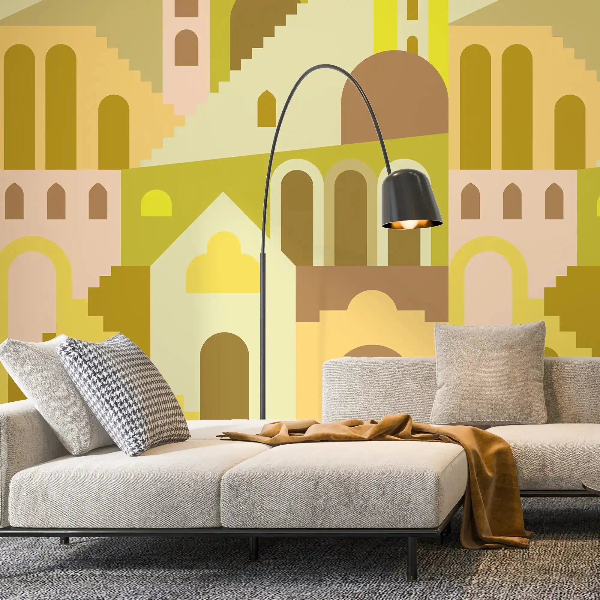 3106-C / Ancient Architectural Peel and Stick Wallpaper: Abstract Imaginary Building Design for Unique Wall Decor - Artevella