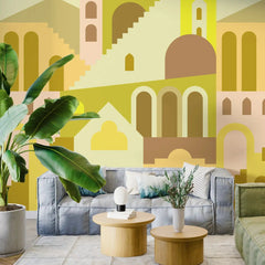 3106-C / Ancient Architectural Peel and Stick Wallpaper: Abstract Imaginary Building Design for Unique Wall Decor - Artevella