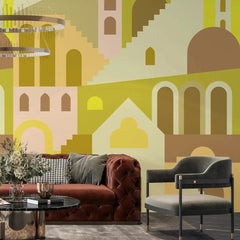 3106-C / Ancient Architectural Peel and Stick Wallpaper: Abstract Imaginary Building Design for Unique Wall Decor - Artevella