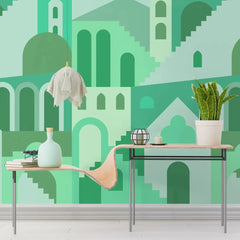 3106-D / Ancient Architectural Peel and Stick Wallpaper: Abstract Imaginary Building Design for Unique Wall Decor - Artevella