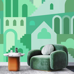 3106-D / Ancient Architectural Peel and Stick Wallpaper: Abstract Imaginary Building Design for Unique Wall Decor - Artevella