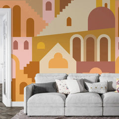 3106-F / Ancient Architectural Peel and Stick Wallpaper: Abstract Imaginary Building Design for Unique Wall Decor - Artevella