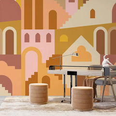 3106-F / Ancient Architectural Peel and Stick Wallpaper: Abstract Imaginary Building Design for Unique Wall Decor - Artevella