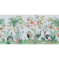 3107-A / Peelable Asian Wallpaper - Oriental Style with Cranes and Flowers - Easy Install Wall Mural - Artevella