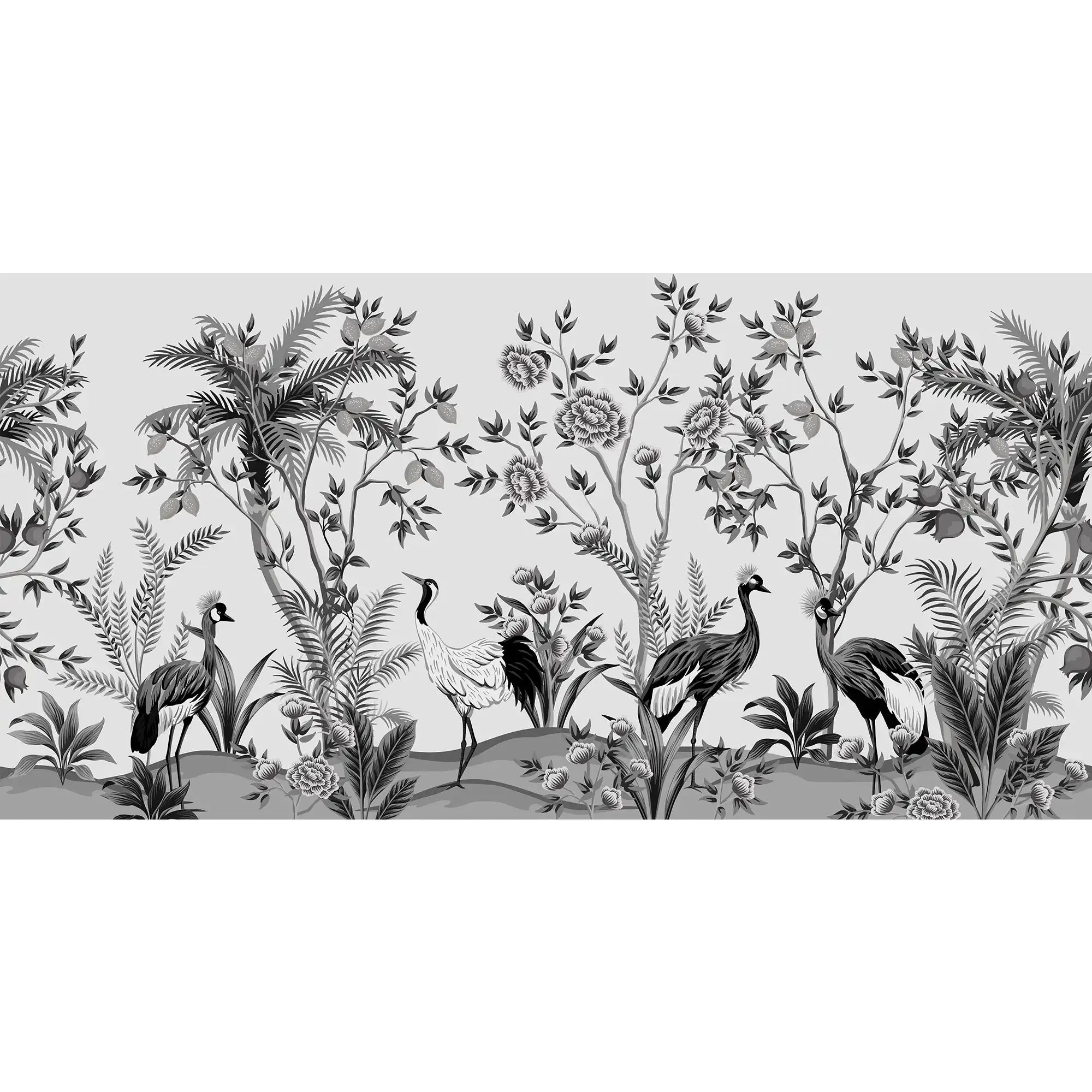 3107-E / Peelable Asian Wallpaper - Oriental Style with Cranes and Flowers - Easy Install Wall Mural - Artevella