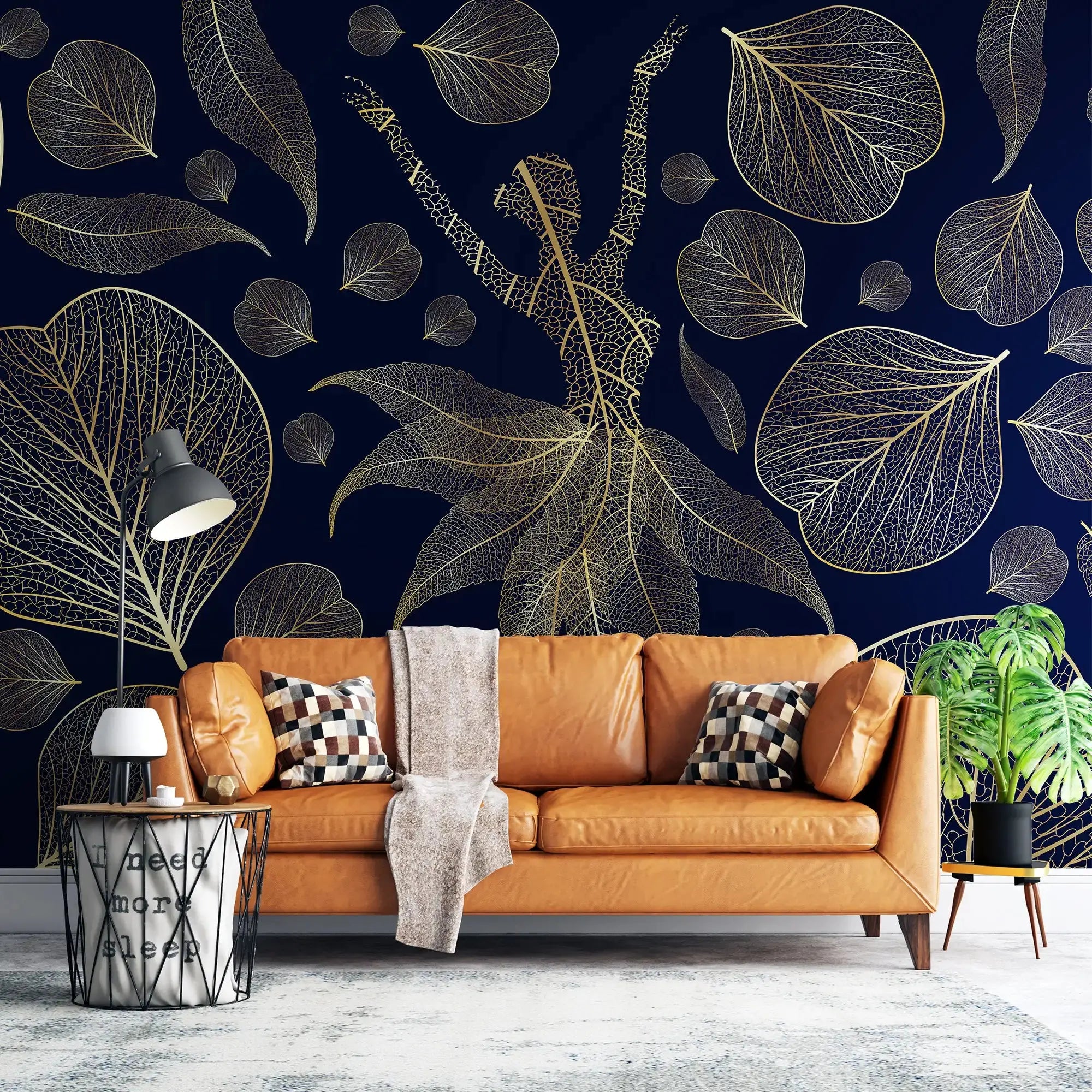3108-A / Modern Floral Wallpaper: Gold Leaves and Flowing Patterns, Adhesive Peel and Stick for Stylish Wall Decor - Artevella
