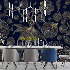 3108-A / Modern Floral Wallpaper: Gold Leaves and Flowing Patterns, Adhesive Peel and Stick for Stylish Wall Decor - Artevella