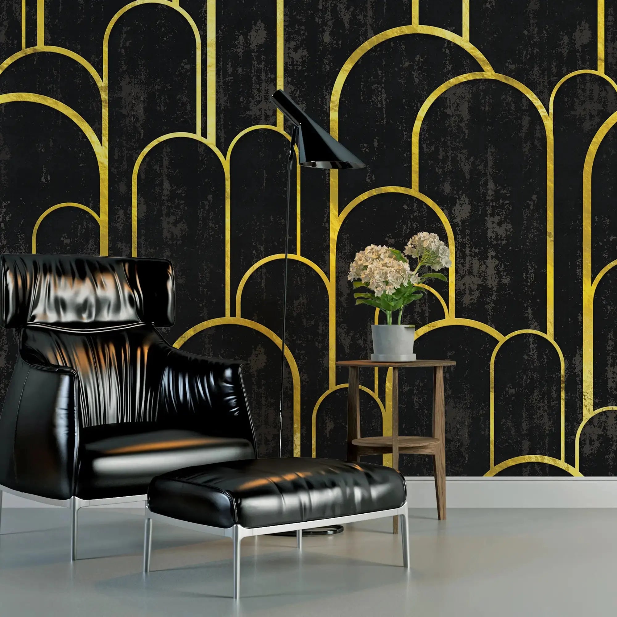 3117-A / Art Deco Peel and Stick Wallpaper: Abstract Geometric Design Black for Architectural Aesthetic - Artevella