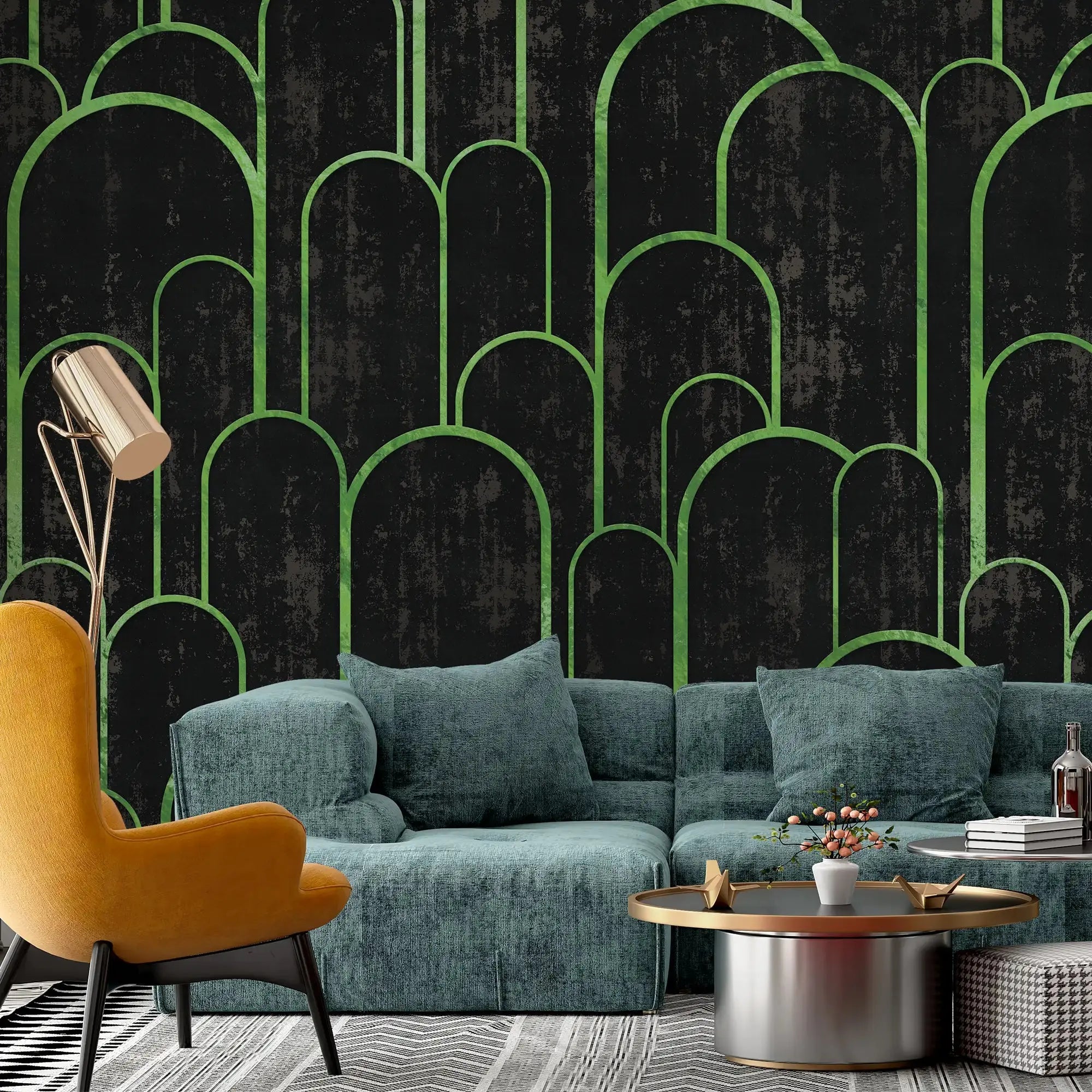 3117-B / Art Deco Peel and Stick Wallpaper: Abstract Geometric Design Black for Architectural Aesthetic - Artevella