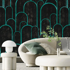 3117-C / Art Deco Peel and Stick Wallpaper: Abstract Geometric Design Black for Architectural Aesthetic - Artevella