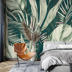 3119-B / Peel and Stick Wallpaper with Exotic Palm Leaves, Palm Leaves Pattern Peel and Stick Wallpaper: Tropical, Botanical Wallpaper - Artevella