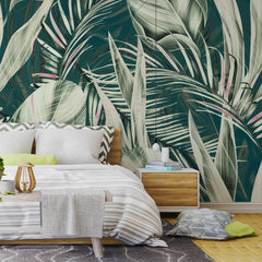 3119-B / Peel and Stick Wallpaper with Exotic Palm Leaves, Palm Leaves Pattern Peel and Stick Wallpaper: Tropical, Botanical Wallpaper - Artevella