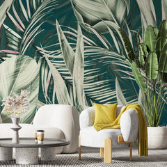 3119-B / Peel and Stick Wallpaper with Exotic Palm Leaves, Palm Leaves Pattern Peel and Stick Wallpaper: Tropical, Botanical Wallpaper - Artevella