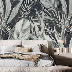 3119-E / Peel and Stick Wallpaper with Exotic Palm Leaves, Palm Leaves Pattern Peel and Stick Wallpaper: Tropical, Botanical Wallpaper - Artevella