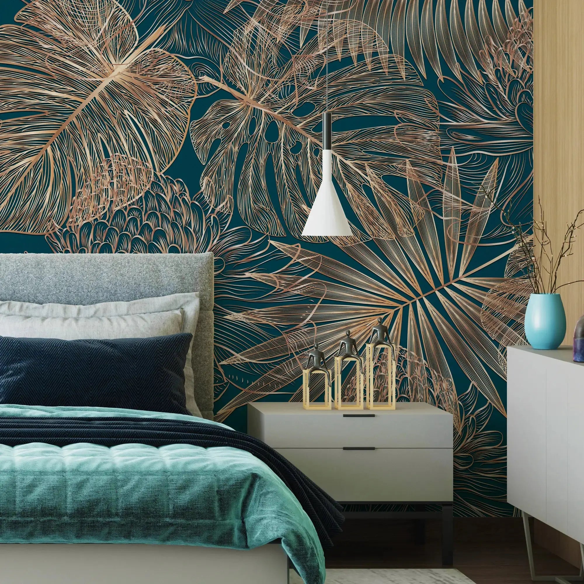 3122-C / Tropical Leaf Pattern Peel and Stick Wallpaper - Modern Plant Design for Home Decor - Perfect for Bedroom, Kitchen, and Bathroom Walls - Artevella