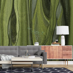 3123-A / Modern Green Striped Self-Adhesive Wallpaper, Trendy Peel and Stick Wallpaper, Natural Green Tree Bark Pattern Wall Mural - Artevella