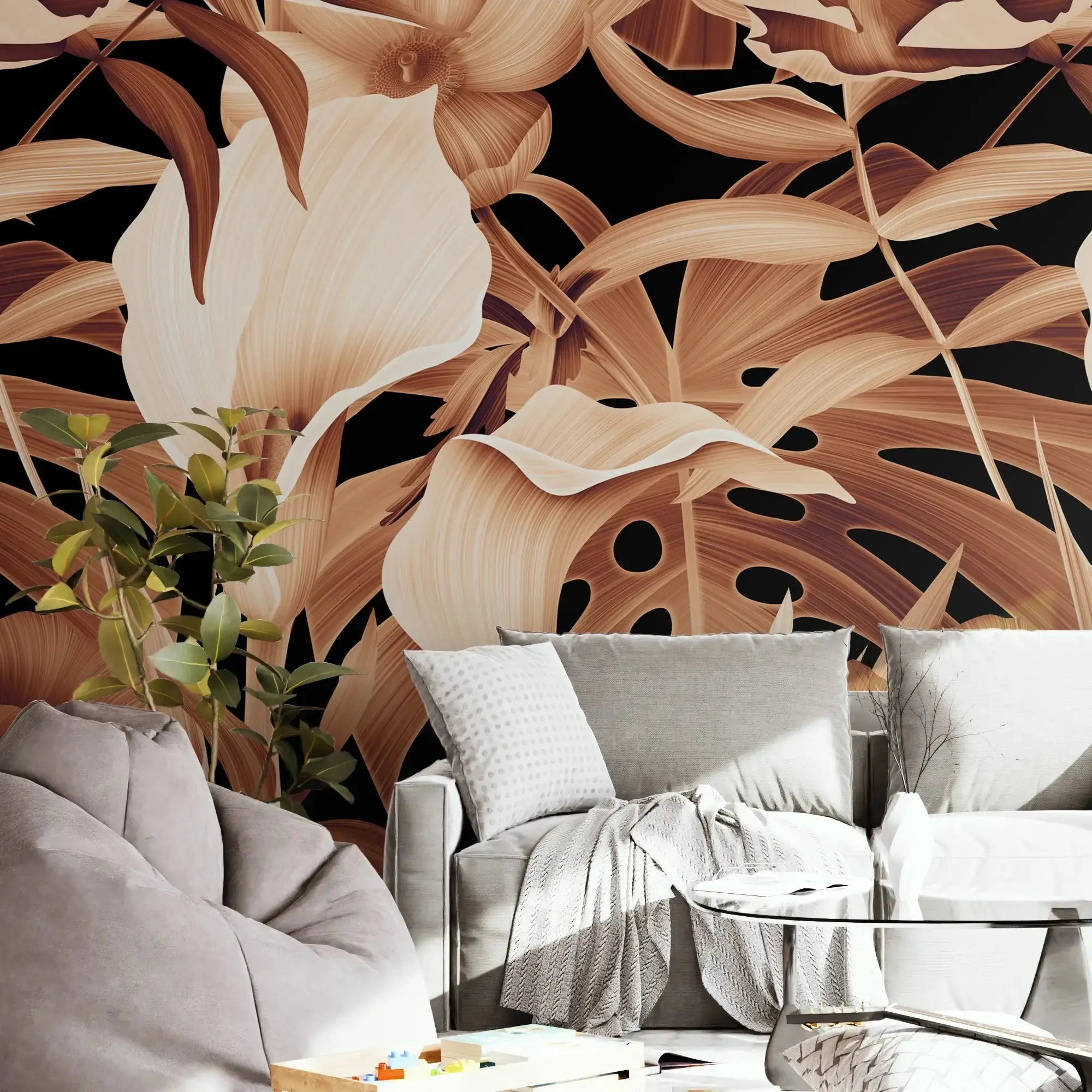 3125-B / Mysterious Jungle Abstract Floral Peel and Stick Wallpaper – Boho Chic Self Adhesive Wall Mural for Easy Install - Artevella