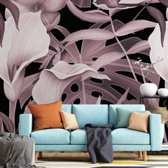 3125-E / Mysterious Jungle Abstract Floral Peel and Stick Wallpaper – Boho Chic Self Adhesive Wall Mural for Easy Install - Artevella