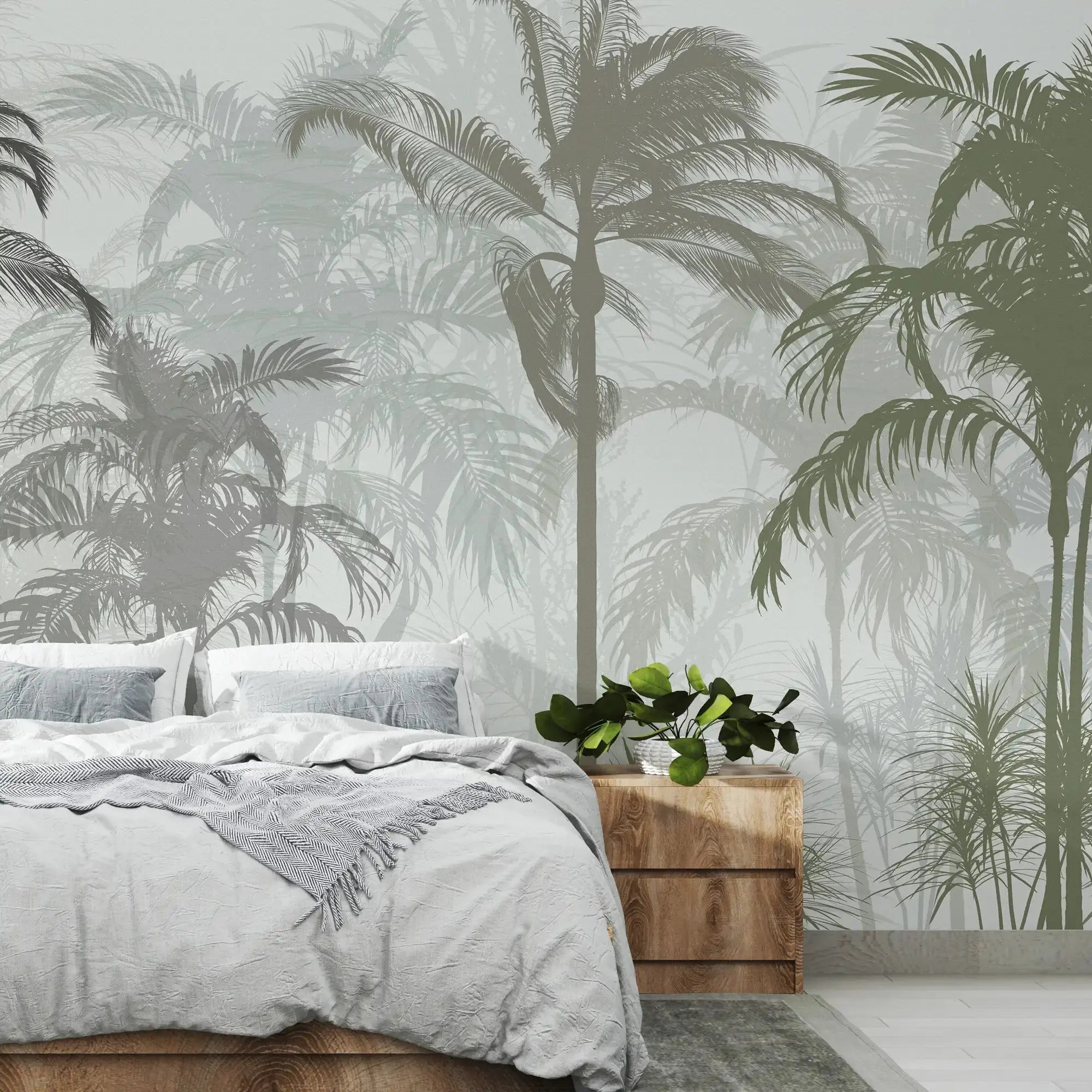 3130-A / Tropical Forest Peel and Stick Wallpaper: Exquisite Trees on White Background for Contemporary Wall Decor - Artevella