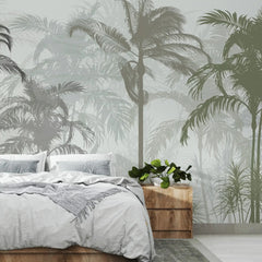 3130-A / Tropical Forest Peel and Stick Wallpaper: Exquisite Trees on White Background for Contemporary Wall Decor - Artevella