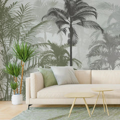 3130-A / Tropical Forest Peel and Stick Wallpaper: Exquisite Trees on White Background for Contemporary Wall Decor - Artevella