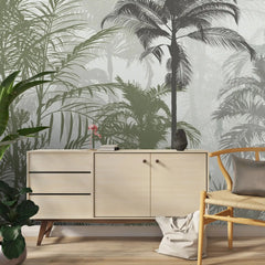 3130-A / Tropical Forest Peel and Stick Wallpaper: Exquisite Trees on White Background for Contemporary Wall Decor - Artevella