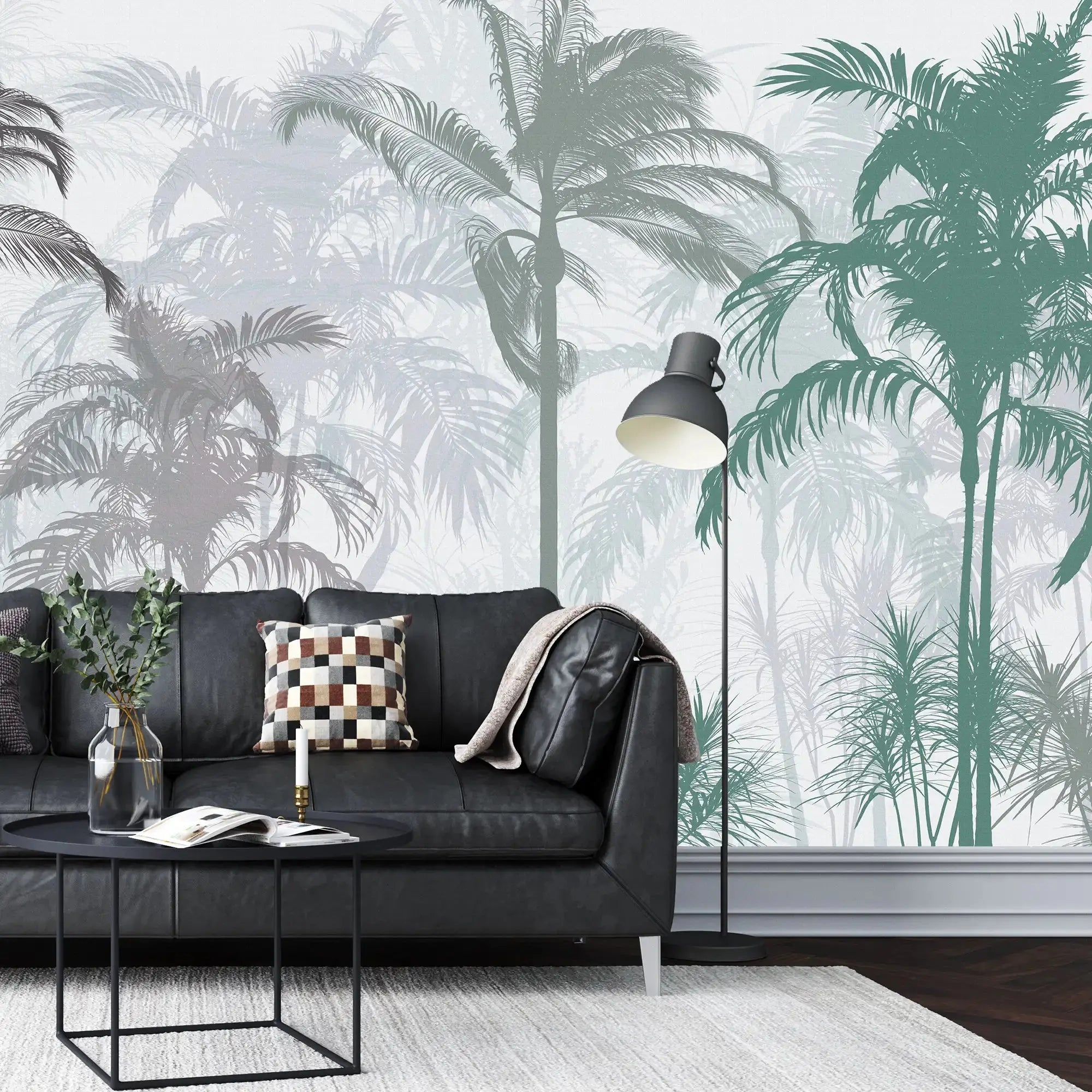 3130-B / Tropical Forest Peel and Stick Wallpaper: Exquisite Trees on White Background for Contemporary Wall Decor - Artevella