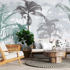 3130-B / Tropical Forest Peel and Stick Wallpaper: Exquisite Trees on White Background for Contemporary Wall Decor - Artevella